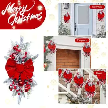 Украшения для лестницы в виде трофея, рождественский венок в виде трофея для входной двери, праздничные настенные украшения для окон для рождественских украшений внутри и снаружи помещений (красный) One Size красный