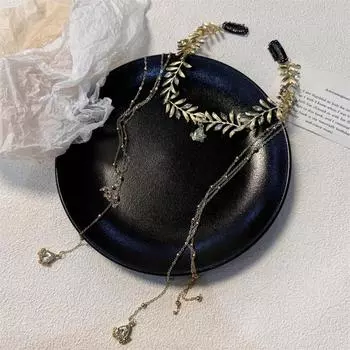 Украшения для лица Кристалл Лоб Головная повязка Винтаж Эллинизм Украшения Оливковый Лист Головная Цепочка Девушки зелёный