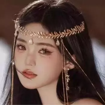 Украшения для лица Кристалл Лоб Головная повязка Винтаж Эллинизм Украшения Оливковый Лист Головная Цепочка Девушки зелёный