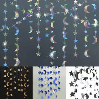 Украшения для мусульманского фестиваля EID Mubarak, баннер 4 м, звезда, луна, Рамадан, для украшения домашней вечеринки, дня рождения, переливающиеся подвесные украшения, аксессуары золотой