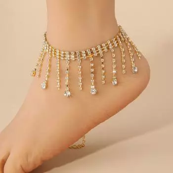 Украшения для ног со стразами, регулируемый браслет на щиколотку, браслет на щиколотку в форме двойного хрустального сердца One Size золотой
