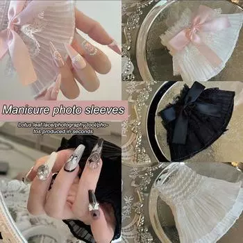 Украшения для ногтей для дизайна ногтей, кружевные накладные плиссированные манжеты, реквизит для фотосъемки, накладные рукава, аксессуары для ногтей, подвески F