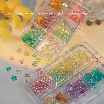 Украшения для ногтей Мини стальные бусины 3D цветные сердечки для любви цветочные подвески DIY украшения для дизайна ногтей маникюрные аксессуары принадлежности для ногтей Flower