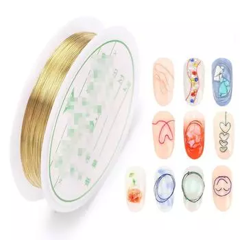 Украшения для ногтей Покрытие из медной проволоки Инструмент для дизайна ногтей своими руками Золото Серебро 3D Типсы Украшения для ногтей Украшения для маникюра 0.2mm*25m