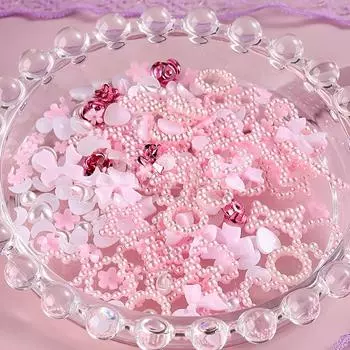 Украшения для ногтей с подвесками 3D-бантами, луной, звездами, жемчугом, стразами для ногтей из смолы, украшения для ногтей своими руками, маникюрные аксессуары для ногтей Box розовый