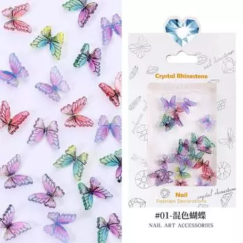 Украшения для ногтей в виде бабочки, смоляные трехмерные цветные линии, бабочка, 20 бумажных карточек, украшение для ногтей