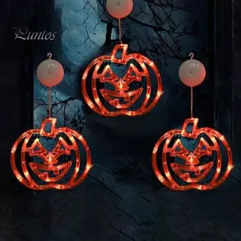 Украшения для окон на Хэллоуин, работающие от батареек, тыква, летучая мышь, ведьма, череп, светильник с присоской, светодиодная подсветка для вечеринки в помещении B