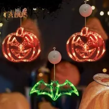 Украшения для окон на Хэллоуин, работающие от батареек, тыква, летучая мышь, ведьма, череп, светильник с присоской, светодиодная подсветка для вечеринки в помещении A