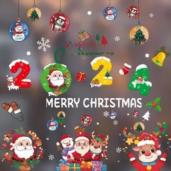 Украшения для окон в канун Рождества - праздничные статичные наклейки для детских садов, торговых центров, отелей