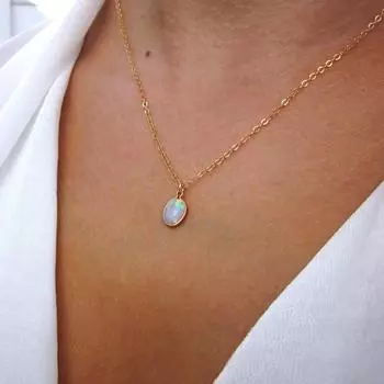 Украшения для особых случаев • Ожерелье из натурального опала • Изящное многослойное ожерелье • Ювелирные изделия из тонкого опала • Подвеска в подарок жене • Камень, родившийся в октябре 925 Starling Silver 8*6mm