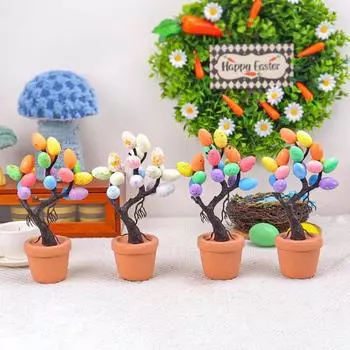 Украшения для пасхальных яиц, искусственные пасхальные яйца, кашпо для деревьев, маленькие пенопластовые яйца в горшках с пятнами золотистый