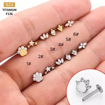 Украшения для пирсинга губ и ушей из титанового сплава G23 в виде звезды и капли воды 1,2X8 мм 1 серебряный