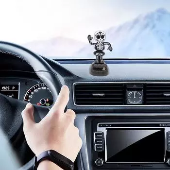 Украшения для приборной панели автомобиля для креативного скелетного орнамента, солнечная энергия, качающаяся голова, реквизит для Хэллоуина, игрушки, фестиваль CN