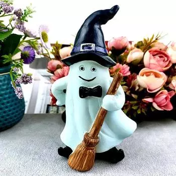 Украшения для привидений на Хэллоуин, симпатичные фигурки из смолы для подметания, чтения и сидения, мини-настольные фигурки для привидений A