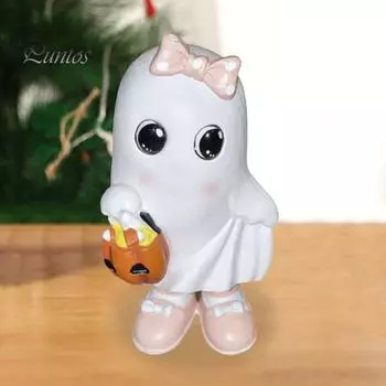 Украшения для привидения на Хэллоуин, милая скульптура в виде кошки-призрака из тыквы, жуткая статуэтка из смолы для домашнего декора, настольная фигурка для внутреннего и наружного использования Cat
