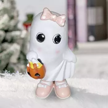 Украшения для привидения на Хэллоуин, милая скульптура в виде кошки-призрака из тыквы, жуткая статуэтка из смолы для домашнего декора Cat