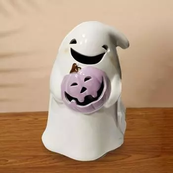 Украшения для привидения на Хэллоуин Милая скульптура из тыквы в виде кошки-призрака Жуткий декор для дома из смолы Cat