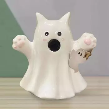 Украшения для привидения на Хэллоуин, милая скульптура в виде кошки-призрака из тыквы, жуткая статуэтка из смолы для домашнего декора, настольная фигурка для внутреннего и наружного использования Cat