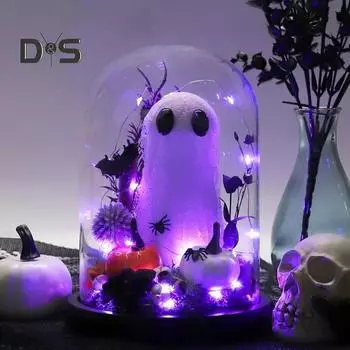Украшения для привидения на Хэллоуин Призрак в стеклянном куполе с гирляндами Принять фигурку привидения Настольный декор для украшения дома на Хэллоуин фиолетовый