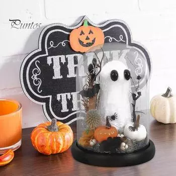 Украшения для привидения на Хэллоуин Призрак в стеклянном куполе с гирляндами Принять фигурку привидения Настольный декор для украшения дома на Хэллоуин фиолетовый