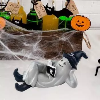 Украшения для привидения на Хэллоуин, симпатичные фигурки призраков из смолы для чтения и сидения, мини-настольные фигурки для домашнего офиса A