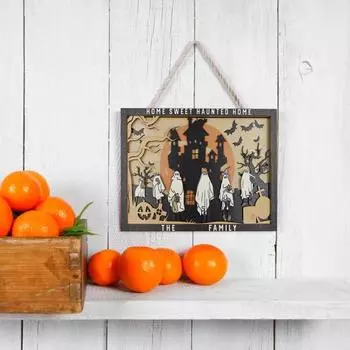 Украшения для рабочего стола на Хэллоуин, жуткая летучая мышь, призрачный замок, деревянная табличка, украшение для праздничного внутреннего домашнего декора чёрный