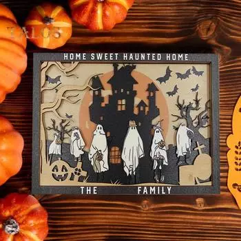 Украшения для рабочего стола на Хэллоуин, жуткая летучая мышь, призрачный замок, деревянная табличка, украшение для праздничного внутреннего домашнего декора чёрный