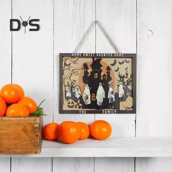 Украшения для рабочего стола на Хэллоуин, жуткая летучая мышь, призрачный замок, деревянная табличка, украшение для праздничного внутреннего домашнего декора чёрный