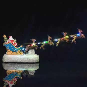 Украшения для рождественской деревни Санта в оленьих санях Коллекционные фигурки Музыкальные украшения для дома с подсветкой Праздничная витрина