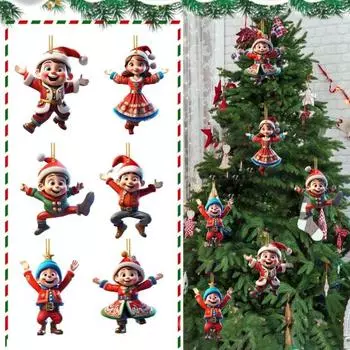 Украшения для рождественской елки, акриловые милые мультяшные украшения для девочек, цветные печатные подвесные рождественские украшения для праздничного домашнего декора, товары для детских вечеринок E