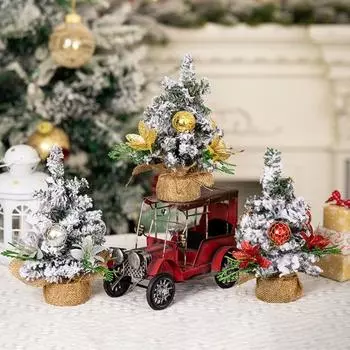 Украшения для рождественской елки Мини искусственный снег флокированная рождественская елка с шаром цветок Главная серебряный