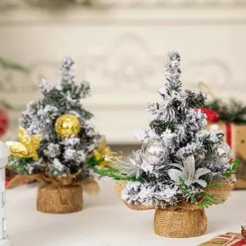Украшения для рождественской елки Мини искусственный снег флокированная рождественская елка с шарообразным цветком золотистый
