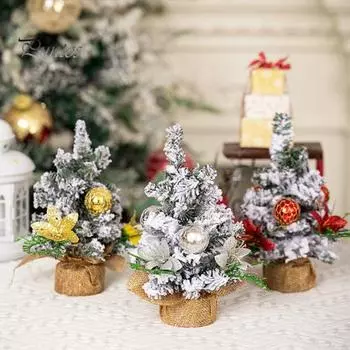 Украшения для рождественской елки Мини искусственный снег флокированная рождественская елка с шаром цветок домашний офис класс настольный декор красный