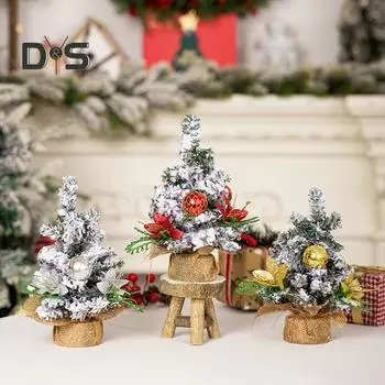 Украшения для рождественской елки Мини искусственный снег флокированная рождественская елка с шаром цветок домашний офис класс настольный декор красный