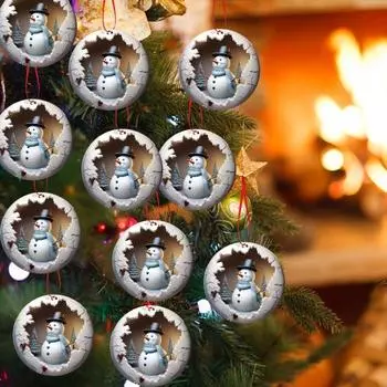 Украшения для рождественской елки, мультяшный снеговик, подвеска, 2D, плоские акриловые подвесные украшения для