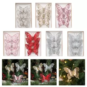 Украшения для рождественской елки в виде бабочек, сверкающие бабочки, подвесные украшения для рождественской елки с зажимами для фестиваля 4