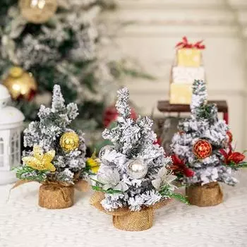 Украшения для рождественской елки Yousheng, мини-елка с искусственным снегом и цветочным шаром, украшение для рабочего стола в классе и дома красный