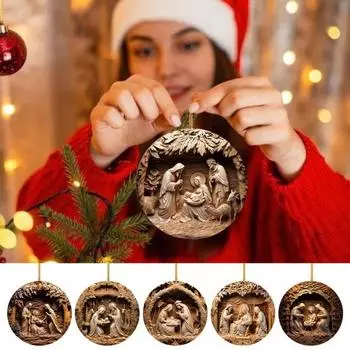 Украшения для рождественской сцены Круглое Рождественское украшение Подвесное украшение Святые религиозные подарки Христианское рождественское елочное украшение H