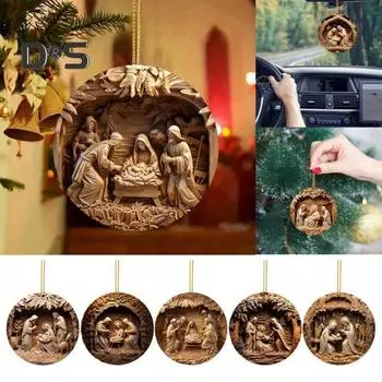 Украшения для рождественской сцены Круглое Рождественское украшение Подвесное украшение Святые религиозные подарки Христианское рождественское елочное украшение H