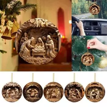 Украшения для рождественской сцены Круглое Рождественское украшение Подвесное украшение Святые религиозные подарки Христианское рождественское елочное украшение A