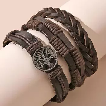 Украшения для рук, многослойный мужской кожаный браслет в стиле ретро, простой и универсальный браслет из коровьей кожи «Древо жизни» 1PCS