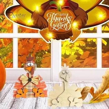 Украшения для стола из дерева на День благодарения, центральный блок, праздничный осенний урожай индейки, осенние деревянные украшения для камина в столовой, домашний офисный стол разноцветный