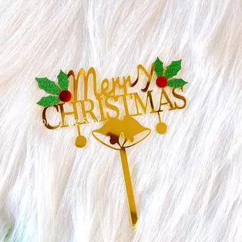 Украшения для торта на рождественскую вечеринку, золотистые акриловые украшения для торта Hello 2025 Merry Christmas, украшения для новогоднего торта Ins