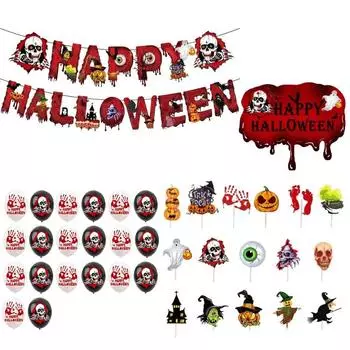Украшения для вечеринки Happy Halloween Flag Тематическая вечеринка Banner Украшения для Хэллоуина Реквизит День смерти 16pcs cake card