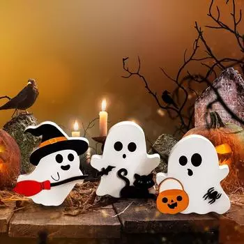 Украшения для вечеринки на Хэллоуин, деревянные украшения, вывеска, привидение, черная кошка, летучая мышь, метла, украшения для кухни, поднос, декор комнаты