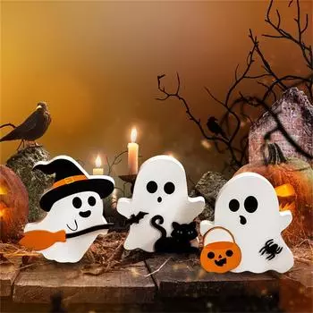 Украшения для вечеринки на Хэллоуин, деревянные украшения, вывеска, привидение, черная кошка, летучая мышь, метла, украшения для кухни, поднос, декор комнаты