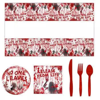 Украшения для вечеринки на Хэллоуин Кровавые отпечатки рук Скатерти Бумажные тарелки Наборы столовых приборов для вечеринки