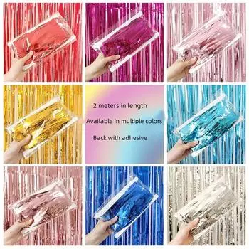 Украшения для вечеринки по случаю дня рождения с кисточками Свадебные украшения Фоновая стена Яркий Шелковый занавес Дождь 1 * 2m bright purple