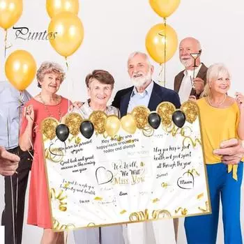 Украшения для вечеринки по случаю выхода на пенсию, блестящая открытка с буквенным принтом, гостевая книга «Счастливого пенсионера», изысканный дизайн, сувенир для вечеринки чёрный