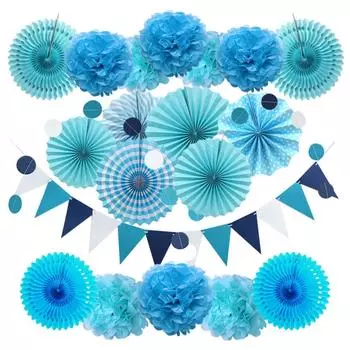 Украшения для вечеринки, подвесные бумажные веера, помпоны, цветы, гирлянды, горошек и треугольные флажки, наборы флагов для дня рождения, свадьбы, детского душа разноцветный